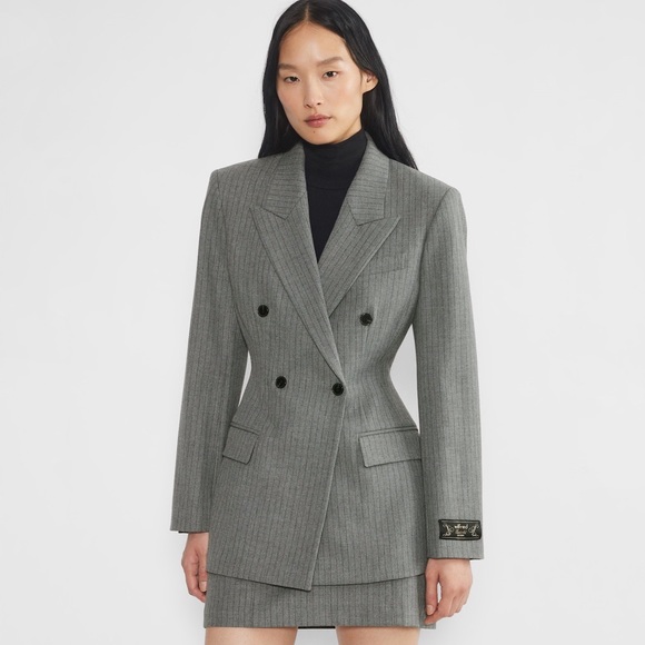 Aritzia Jackets & Blazers - Aritzia Double-Breasted Pinstripe Gray Blazer